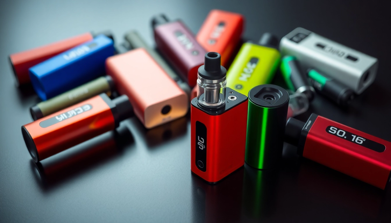 Shop HQD Surv kaufen with a stylish display of colorful vape devices on a dark surface.