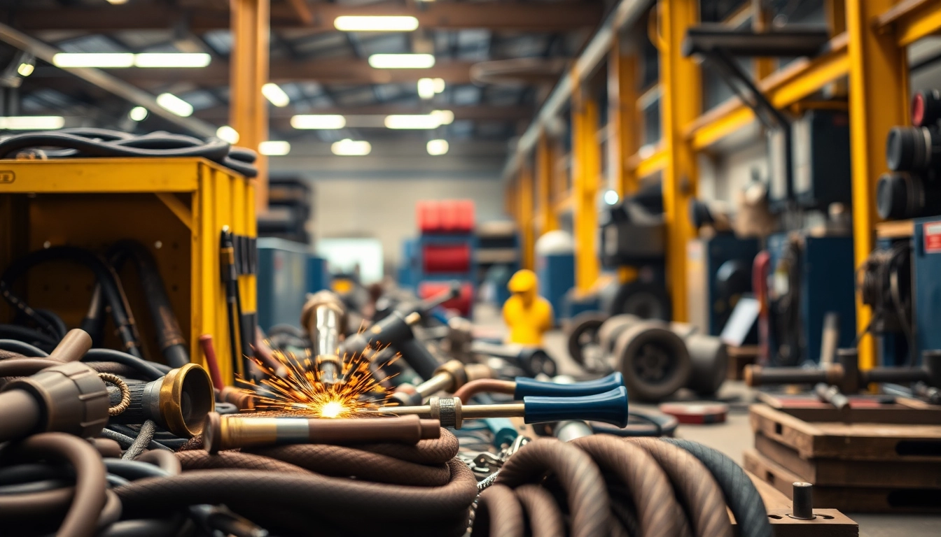 Quality welding supplies arranged neatly on a workbench for a welding project.