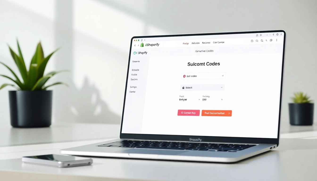 Create shopify bulk discount codes with a user-friendly interface on a laptop amidst a modern workspace.