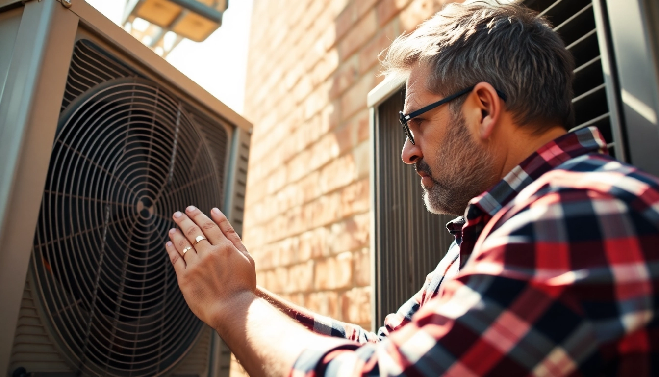 Frustrated homeowner inspecting why my air conditioner is not working outside, showcasing a condensing unit.