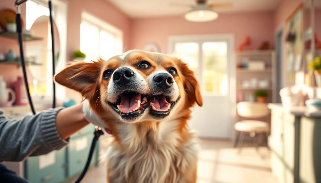 Grooming a happy dog at Kate's K9 Pet Care in a bright and welcoming environment.