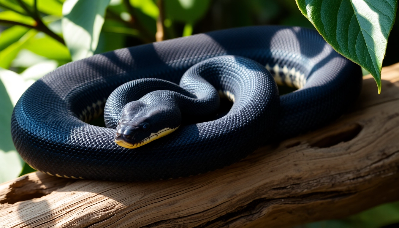 Go for a black ball python for sale​ showcasing its unique patterns and smooth texture in a vibrant natural setting.