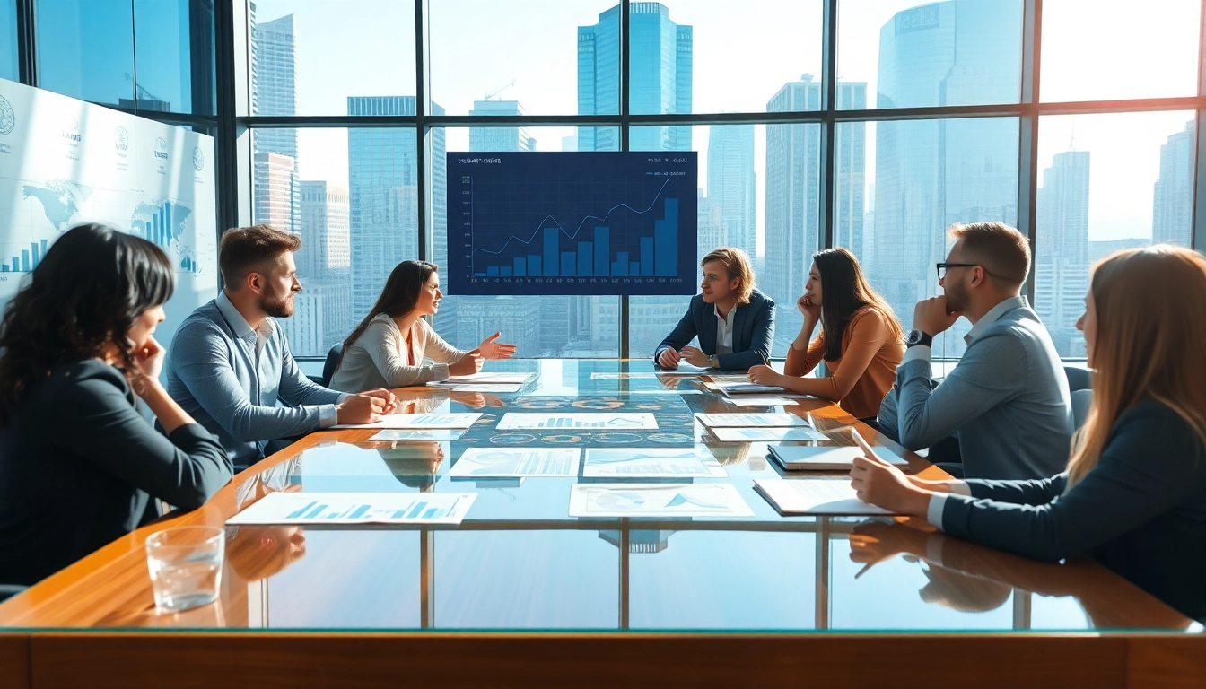 Business transformation strategy session with diverse team in modern office.
