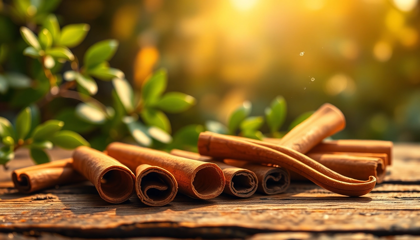 Cinnamon Bark displayed beautifully against a rustic wooden background, showcasing its rich texture.