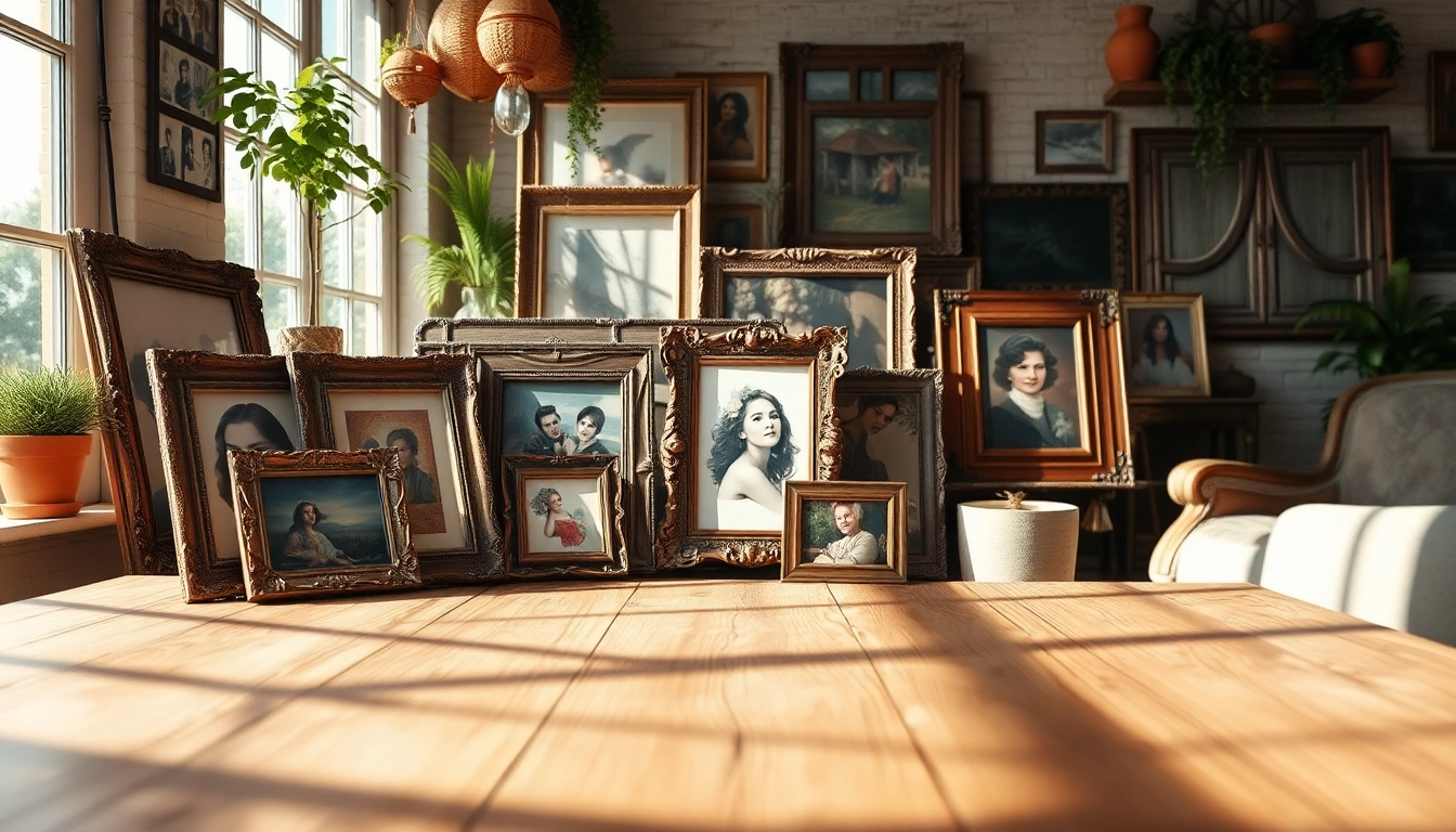 Showcasing elegant vintage frames in a warm, inviting setting with artistic flair.