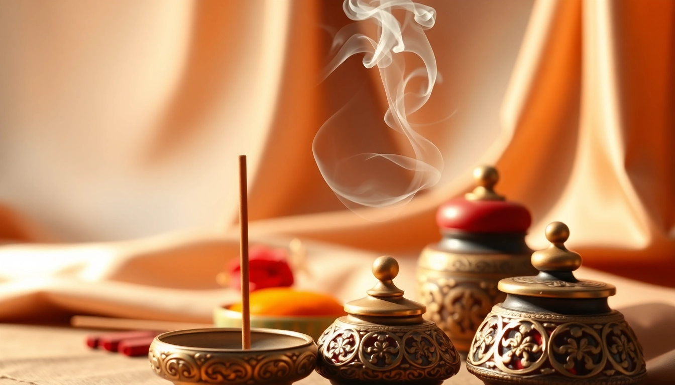 Brûleur d'encens oriental avec une poudre parfumée et de la fumée dans l'air.