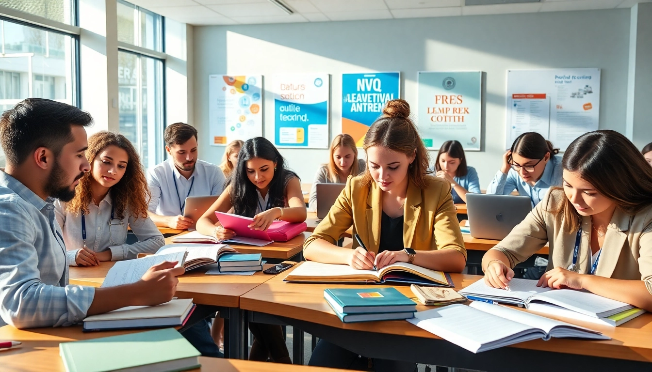 NQV sample answers being written by diverse students in a vibrant classroom atmosphere.