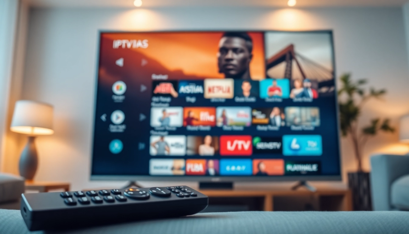 Engage with the IPTV Subscription service displayed on a modern smart TV interface.
