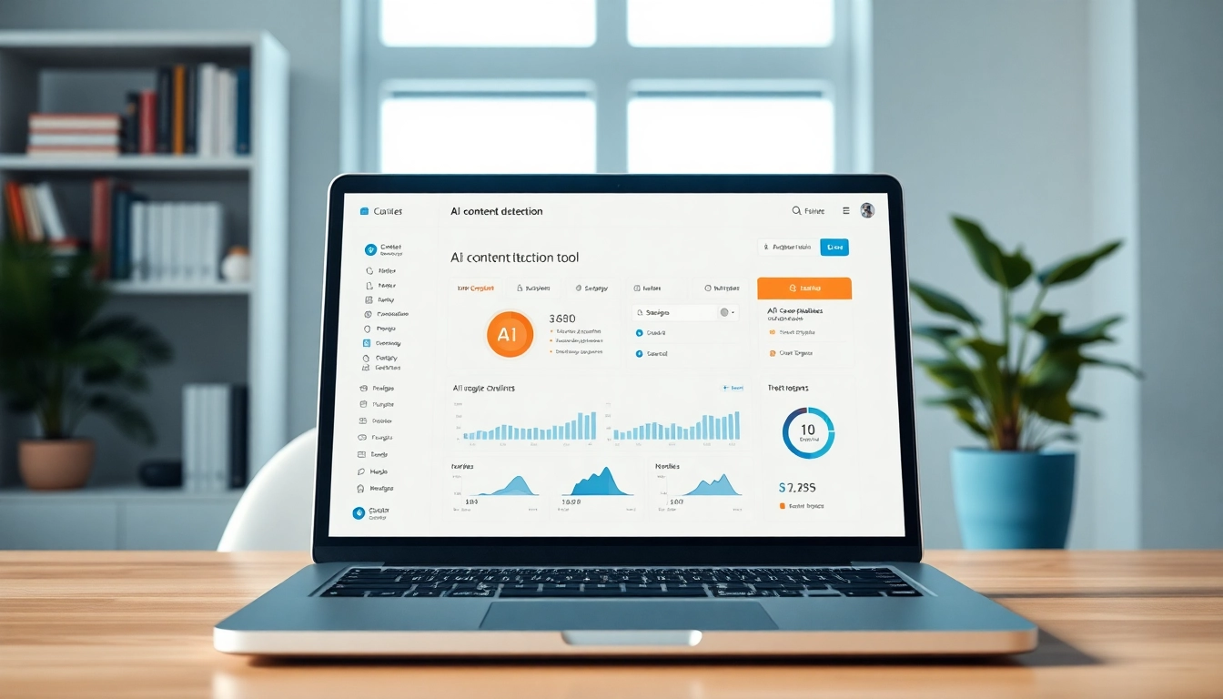 Engaging AI checker tool interface on a laptop in a modern office setting