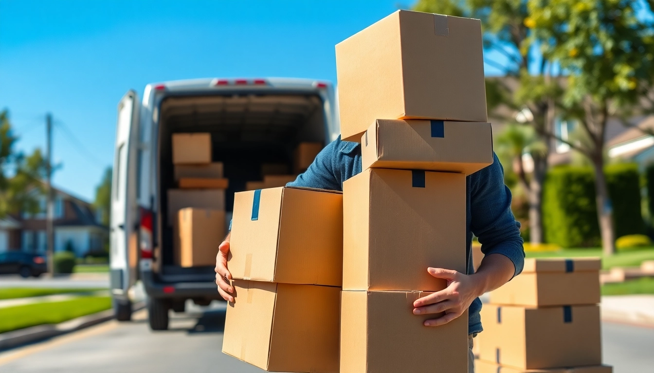 Efficient Man and van Moving service with a professional mover handling boxes.
