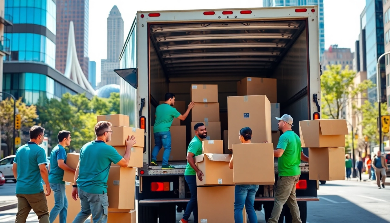 Queens movers expertly load a truck in a busy urban setting, showcasing efficient moving services.