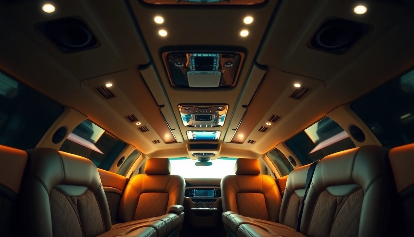 Experience premium car service Atlanta with luxurious leather interiors and elegant lighting.