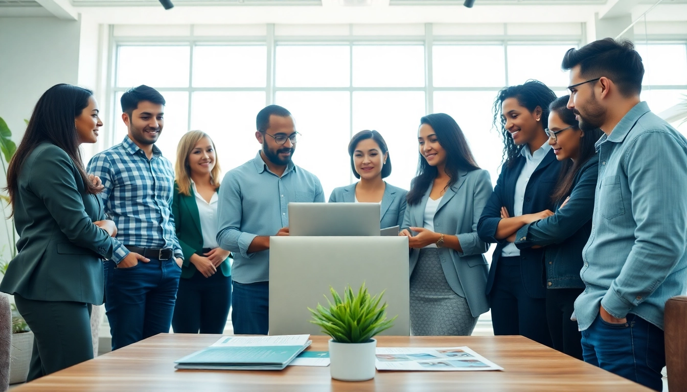 Engaged professionals discussing a Small Business Subscription service in a collaborative workspace.