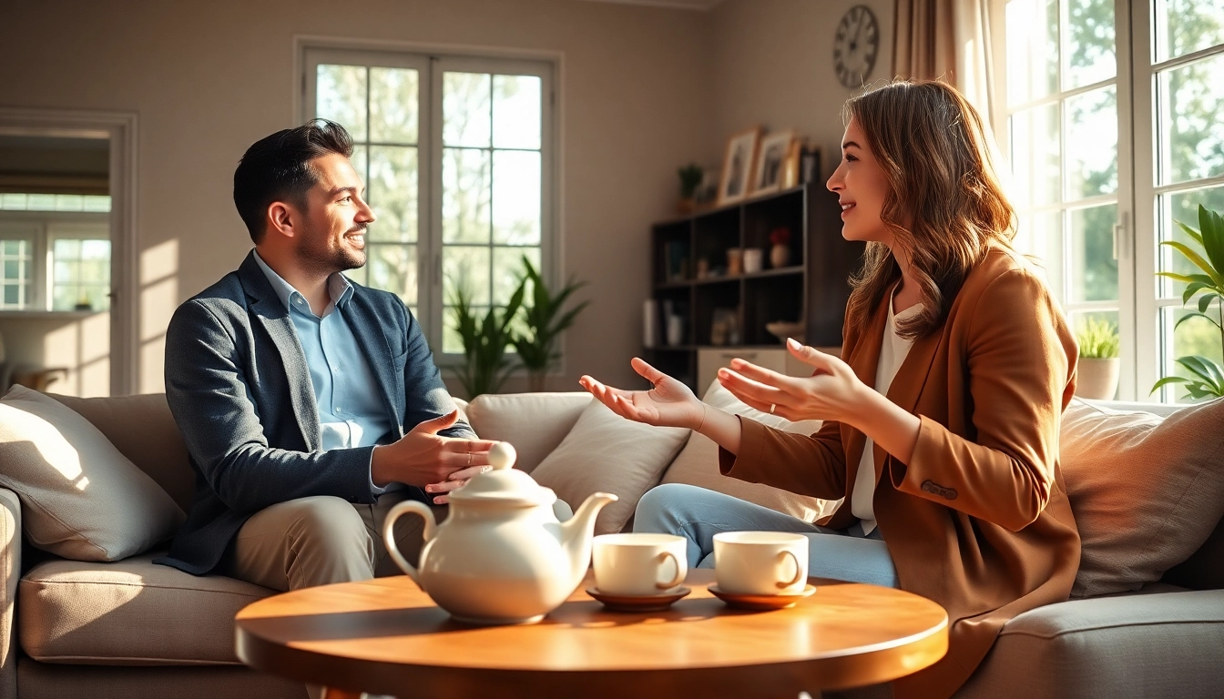 Couple demonstrating effective communication in relationships during a warm discussion.