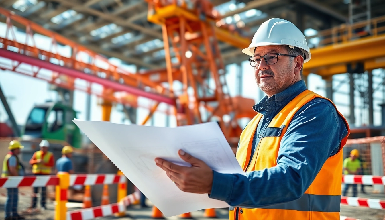 NVQ Level 4 Crane supervisor answers with a professional reviewing safety guidelines on a construction site.