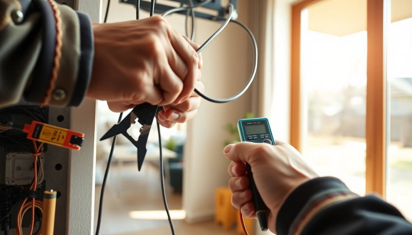 Electrical Contractor expertly connecting wires in a modern home environment.