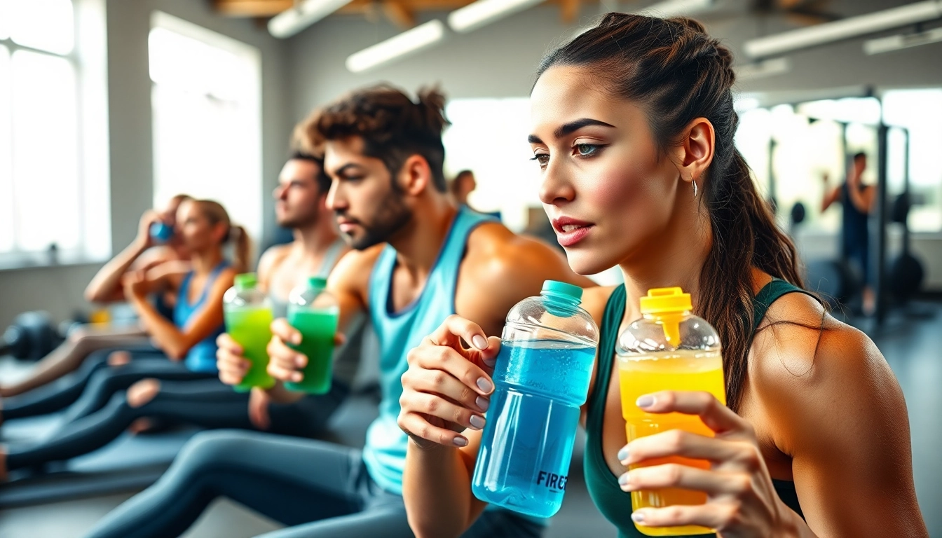 Engaged athletes practicing post-workout techniques in a vibrant gym atmosphere.