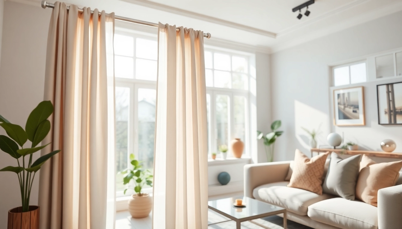 Show beautifully designed curtain tracks and poles enhancing a modern living space with elegance.