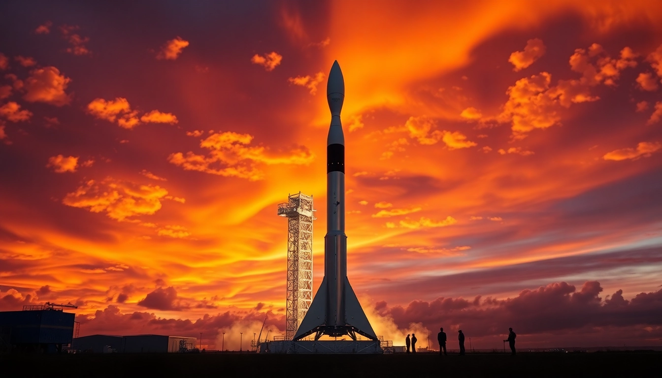 Rocket Lab spacecraft launch at sunset representing revenuerocketlab's technological innovation.