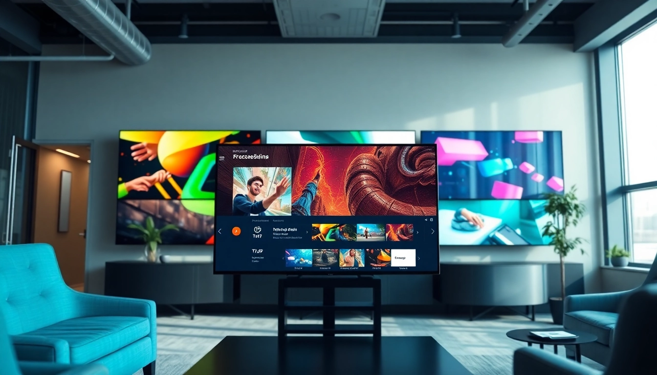 Interact with the Fire TV digital signage app in a vibrant modern office environment.