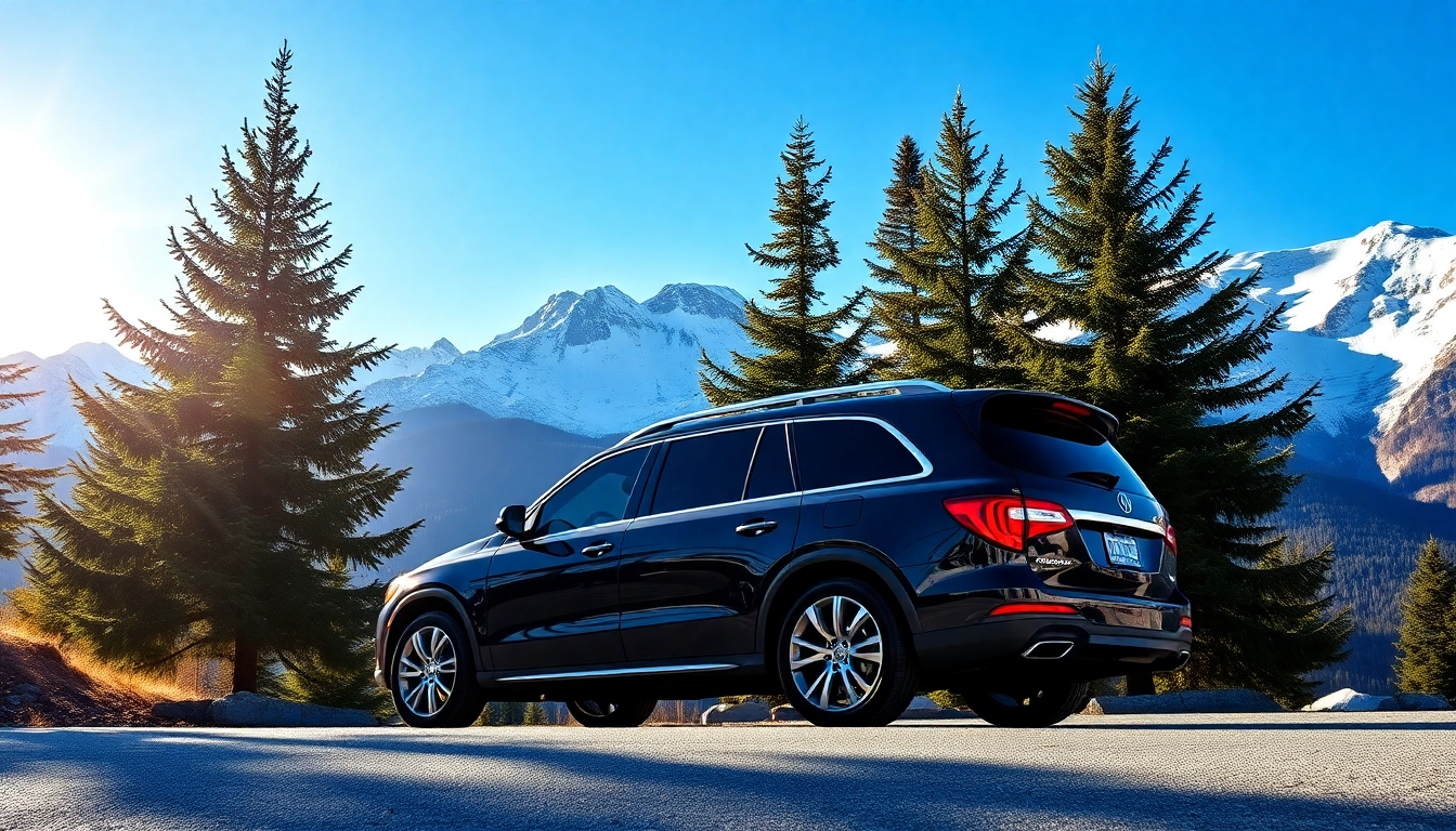 Luxurious Vancouver to whistler private transfer SUV against scenic background.