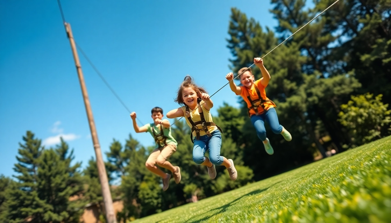 Families enjoying the thrill of ZIP WIRE KITS in a sunny backyard adventure.