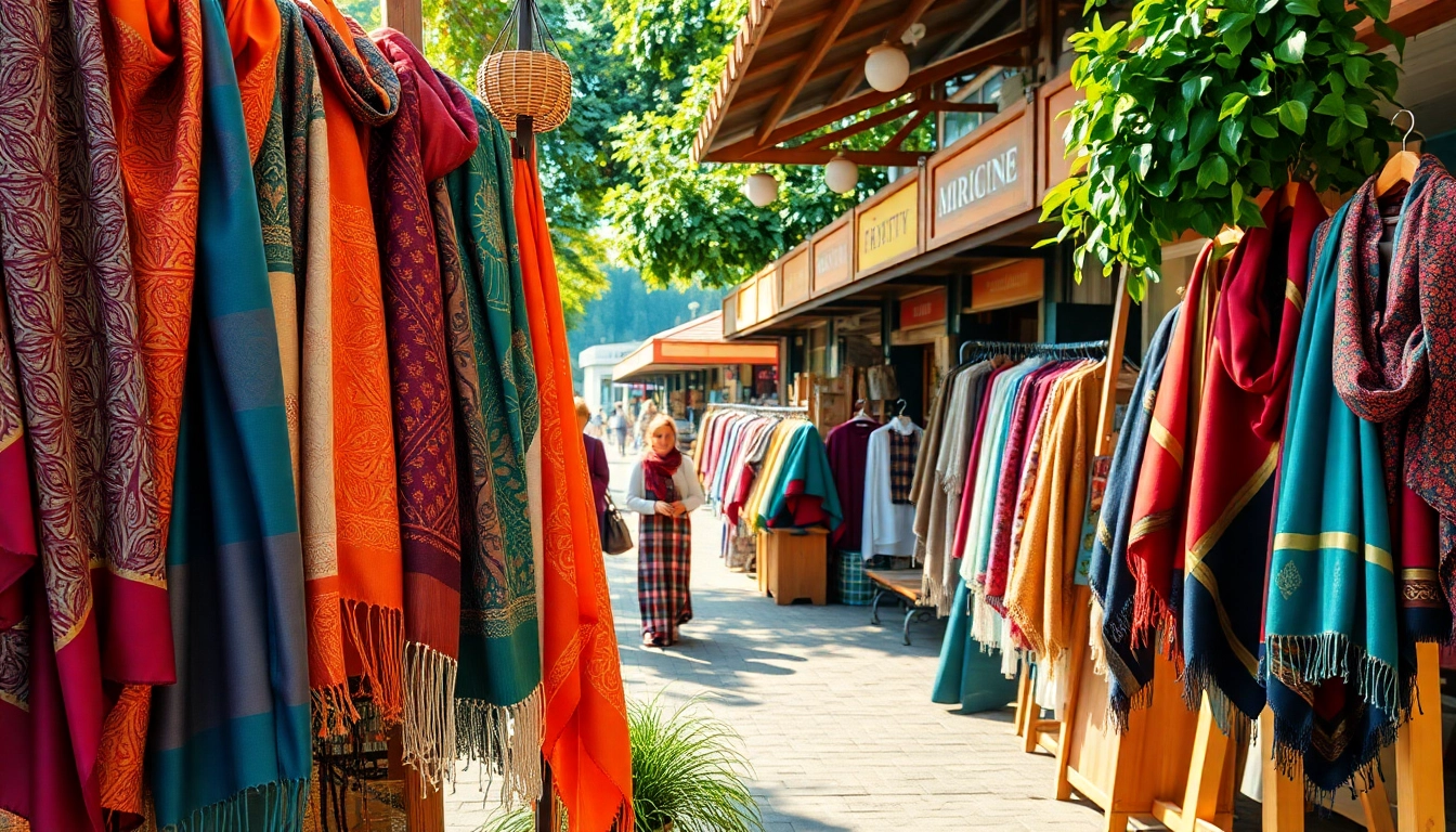 Shop for beautiful scarves near me at a local market with vibrant colors and patterns.