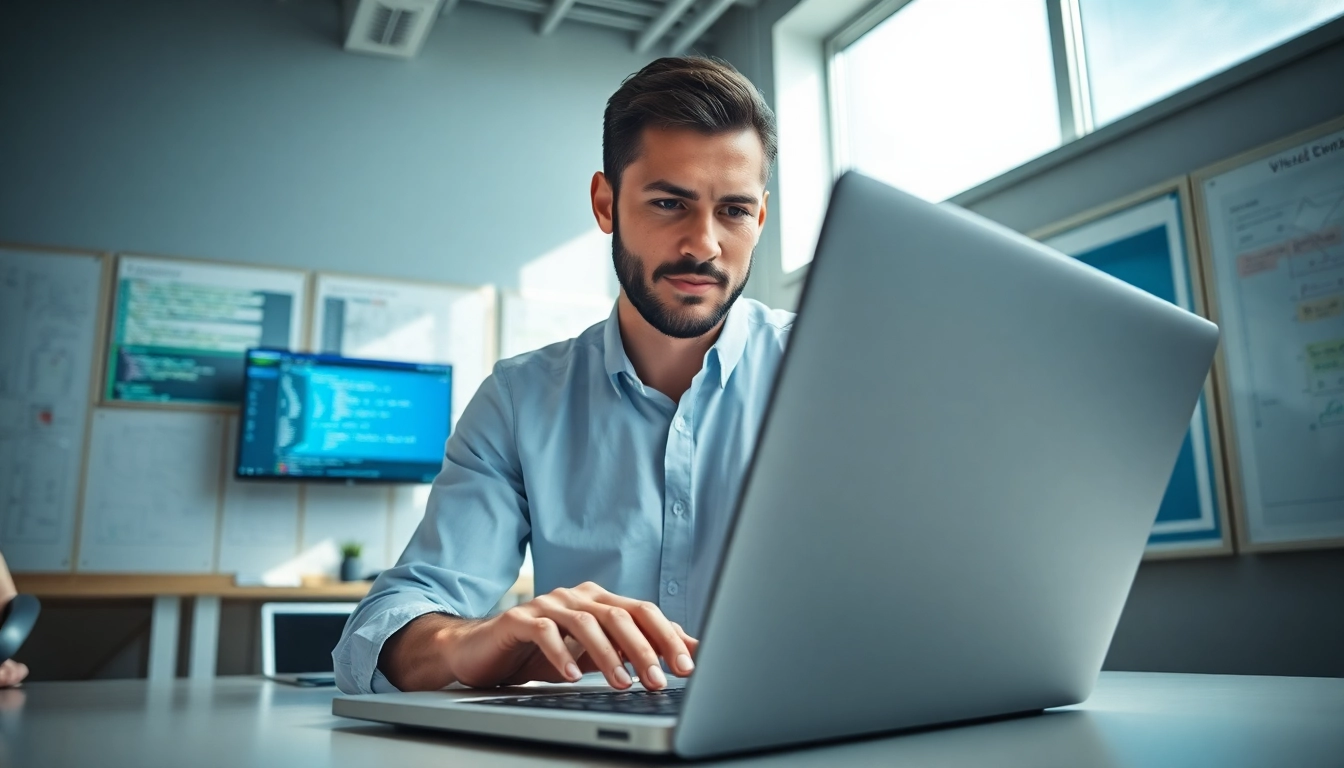 Entwickler arbeitet an Projekten mit Microsoft Visual Studio in modernem Büro.
