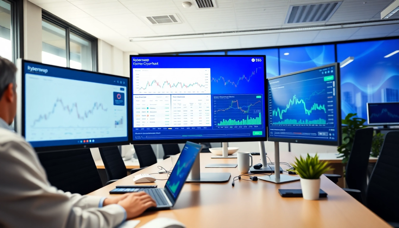 Engaging visualization of kyberswap trading interface in a modern workspace.