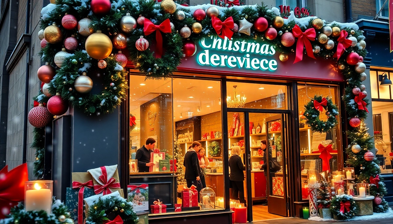 Engage with our Christmas card delivery service London at a festive storefront, filled with holiday cheer.
