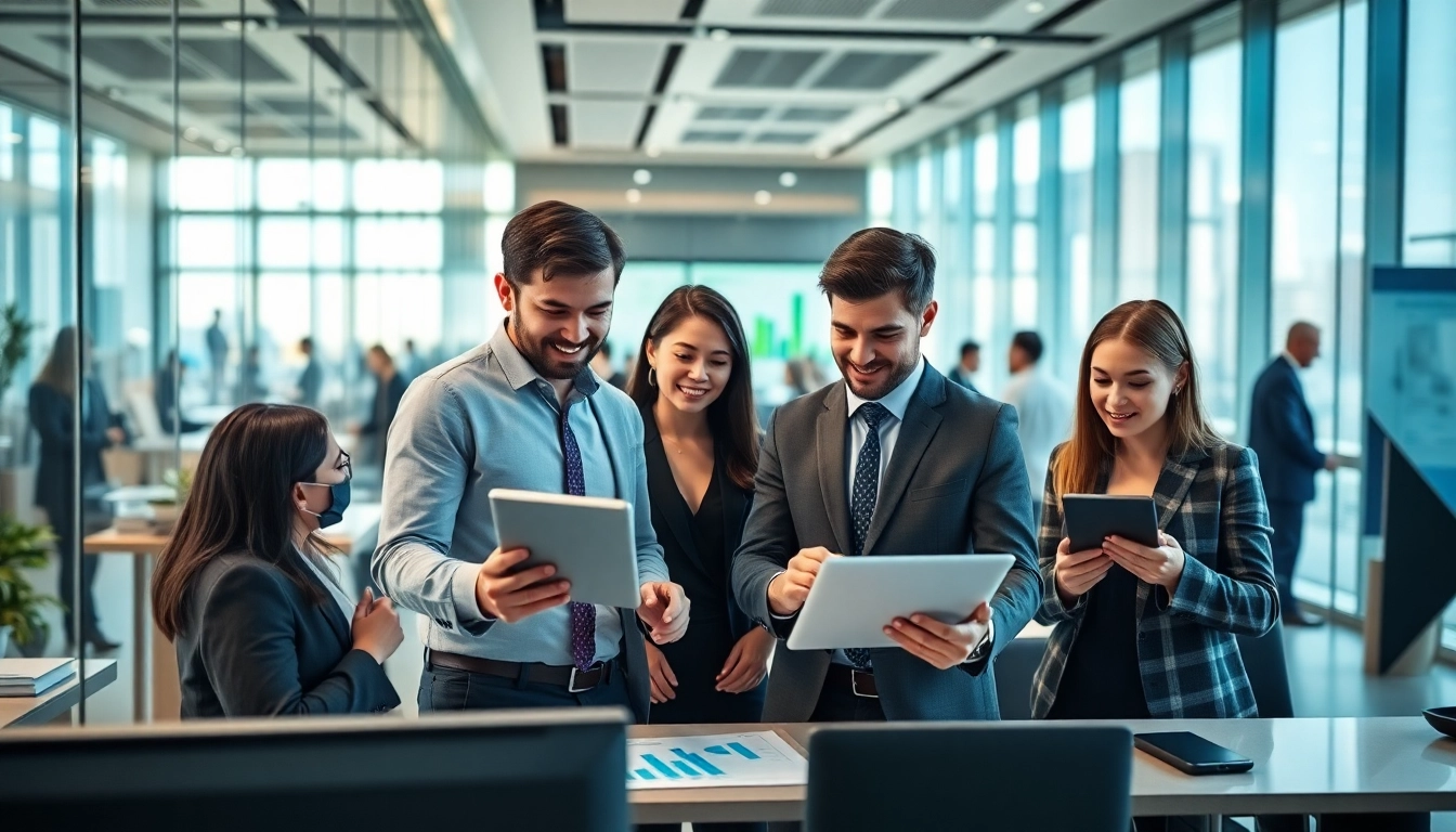 Engaging scene featuring Quickplus Business Consultants working collaboratively in a modern office setting.