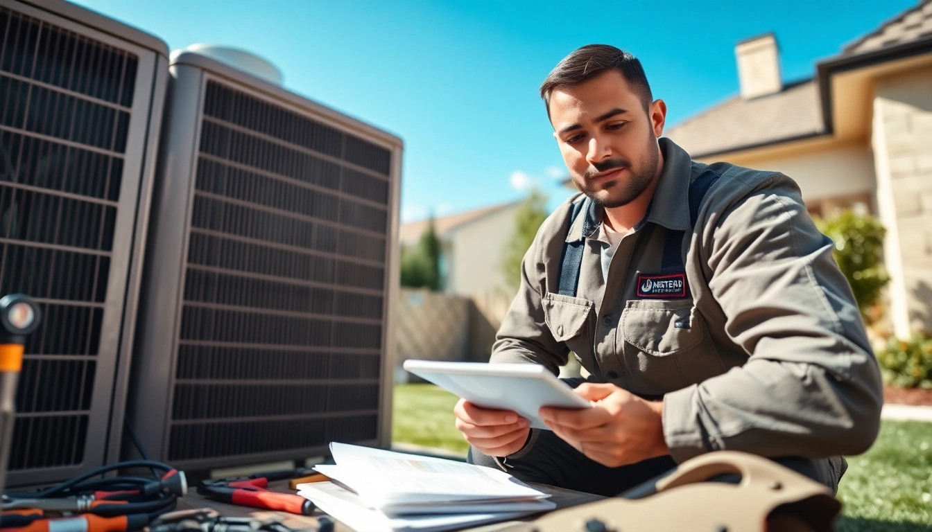 Heat pump maintenance Bellevue TN with professional technician inspecting equipment in residential setting.