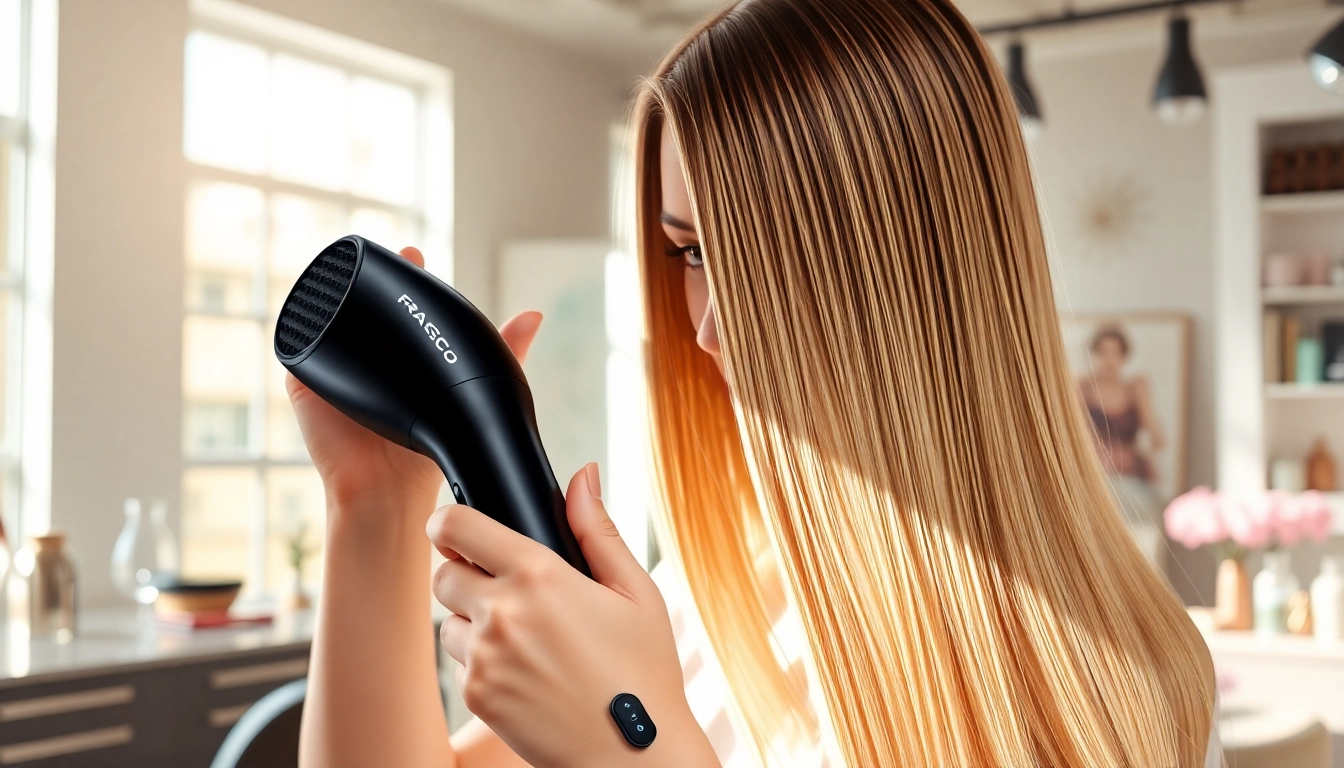 Fracsco AirBend™ S1 Pro Hair Styler & Dryer creating sleek hairstyles in a vibrant salon.