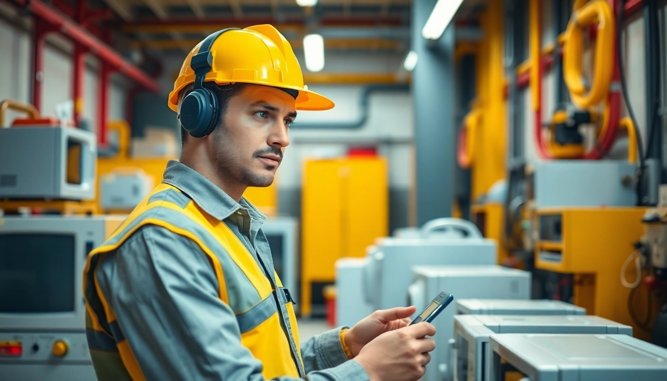Performing Portable Appliance Testing with safety equipment in a professional setting.