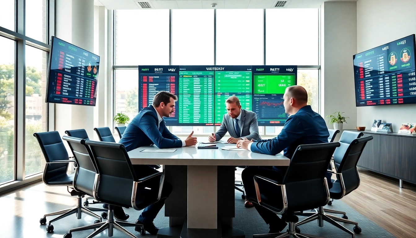 Analysts discussing expert betting predictions surrounded by data-driven insights.