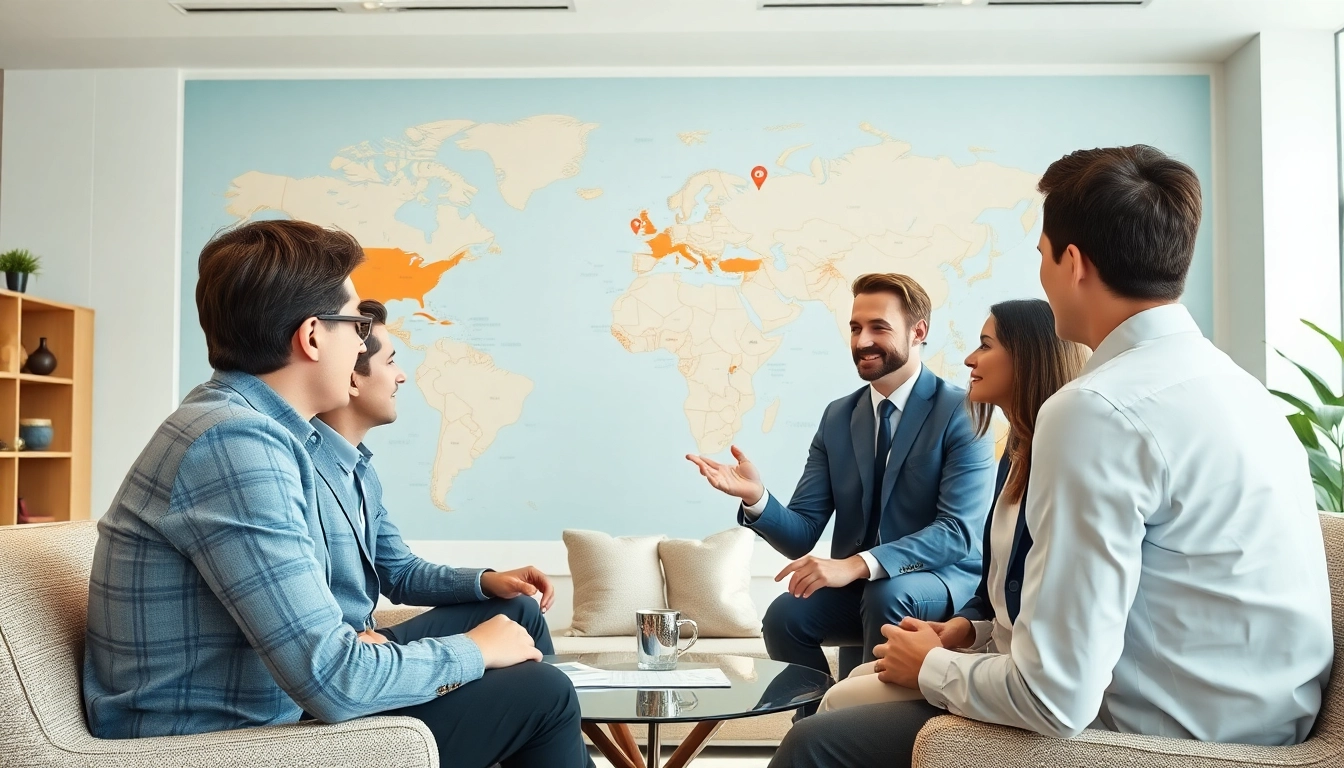 Unlocking international real estate opportunities in a modern office setting.
