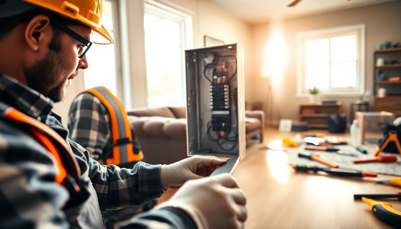 Electrician upgrading an Electrical Panel in a modern home, showcasing expertise in the setting.