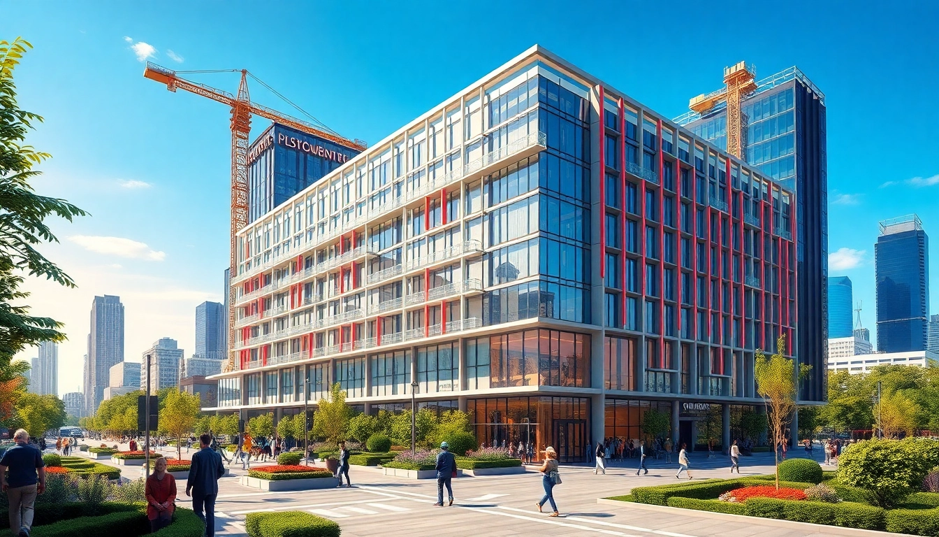 Beeindruckende visualisierung architektur eines modernen Gebäudes in urbaner Umgebung