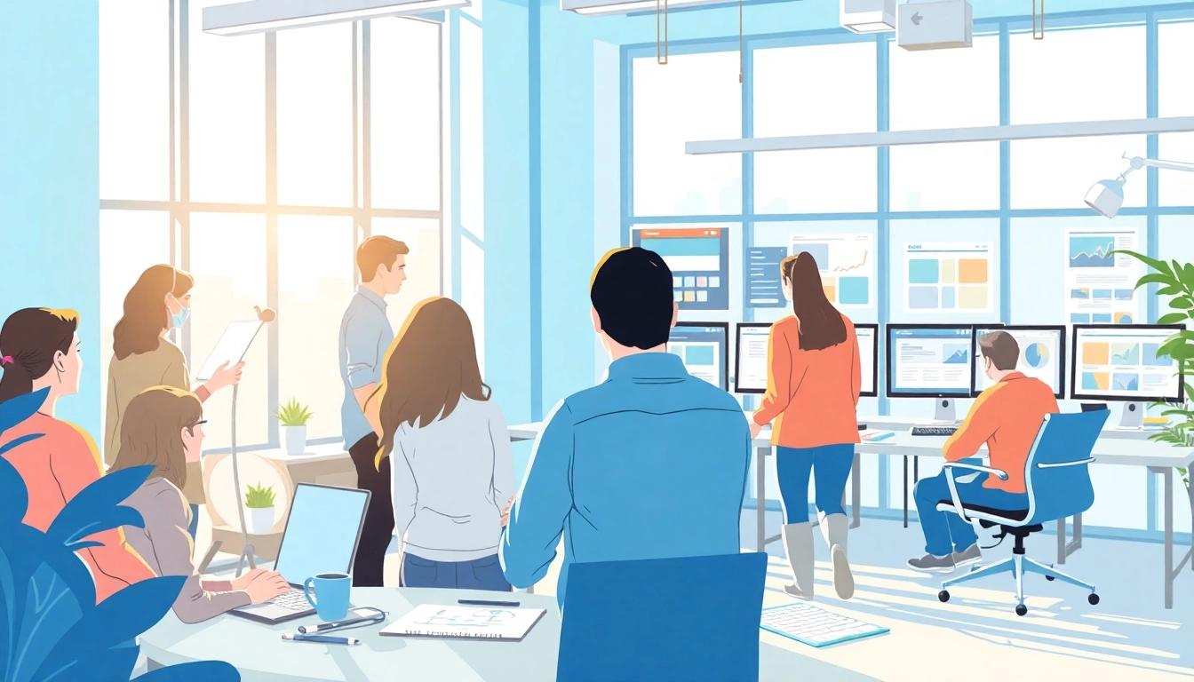 Innovative web design edmonton studio teamwork in a modern workspace setting.