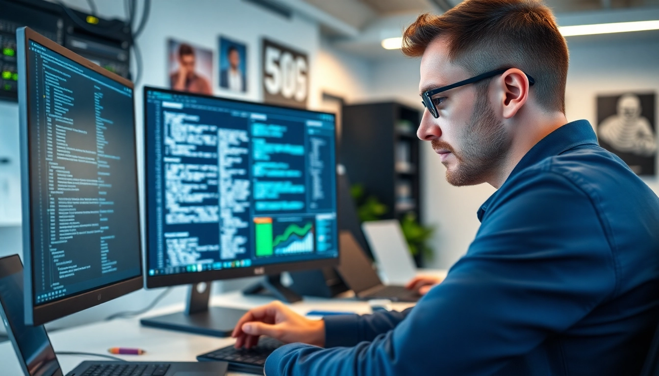 Führen Sie einen Penetrationstest durch, während ein Fachmann vor einem Computerbildschirm arbeitet.