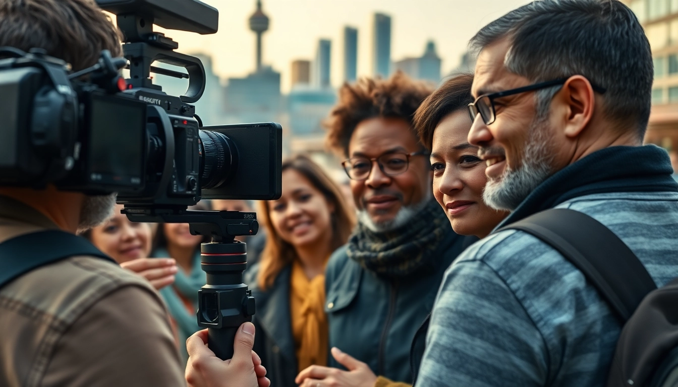 Capture diverse voices sharing personal Stories Documentaries Toronto in a vibrant urban setting.
