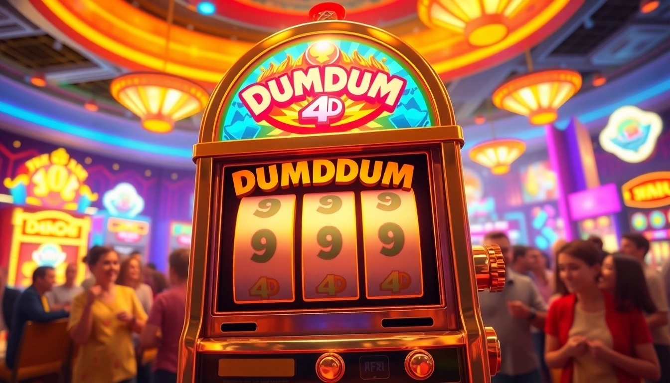 Memenangkan jackpot pada mesin slot Dumdum 4D yang penuh warna di kasino yang meriah.