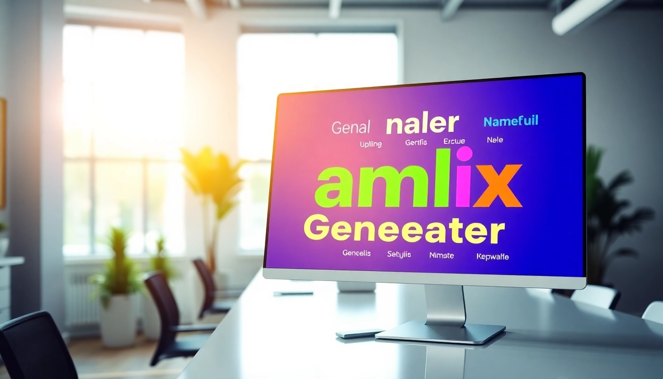 Creating unique brand names with the namlix name generator interface displayed on a computer.