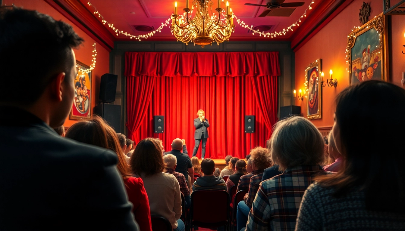 Experience the lively ambiance of the firelight theater with a captivating performer on stage.