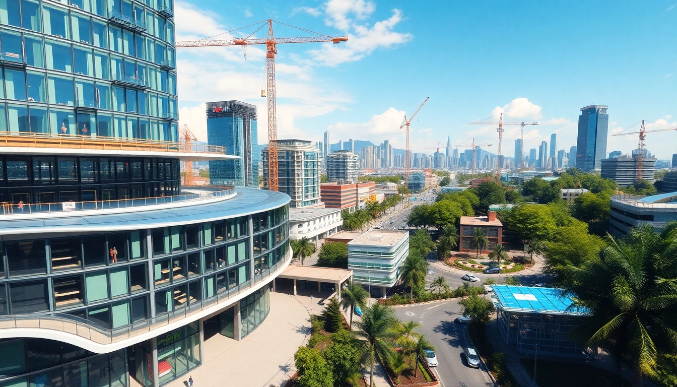 Dawn digital architectural visualization of innovative urban design with modern structures.