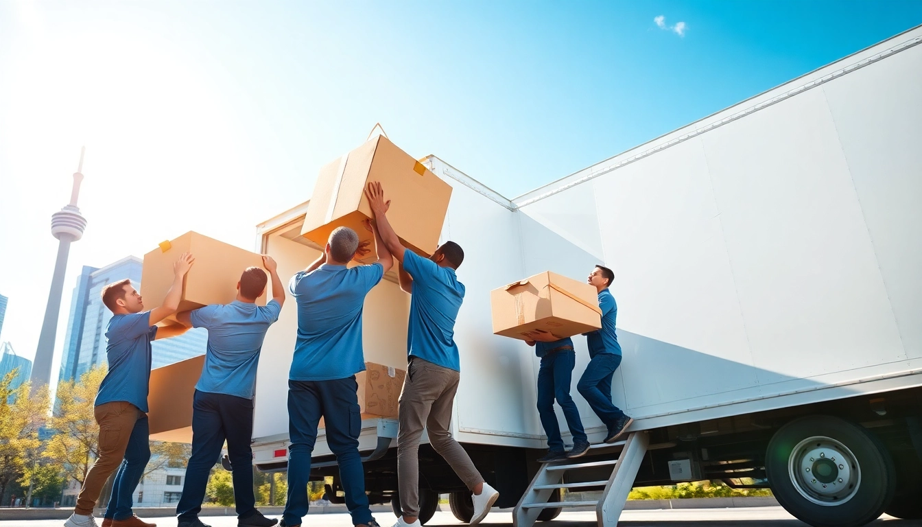 Movers Toronto team efficiently packing furniture into a truck in the busy city.