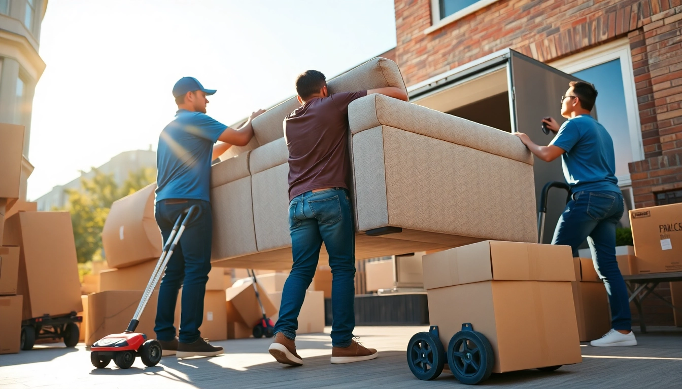 Bronx movers expertly lifting furniture during a residential move amidst packed boxes.