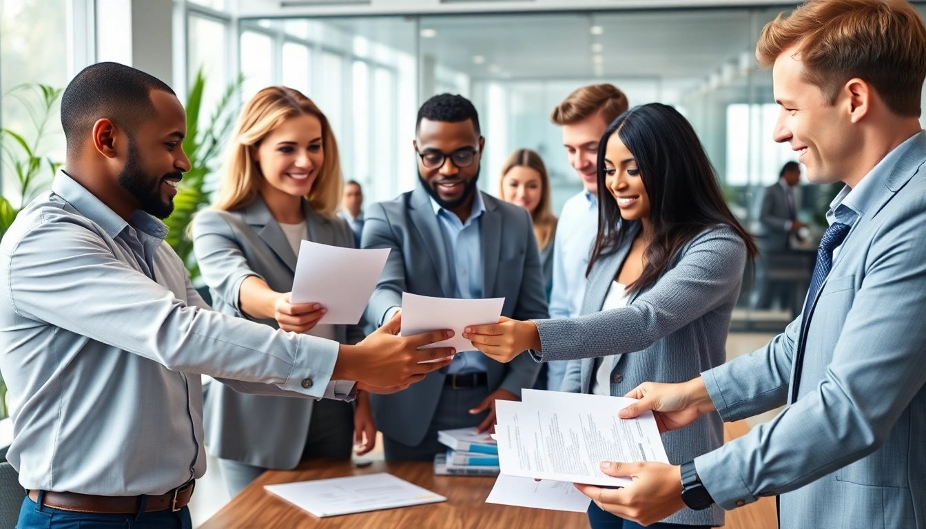 Clients receiving expert assistance from QSM document clearing services in a modern office setting.